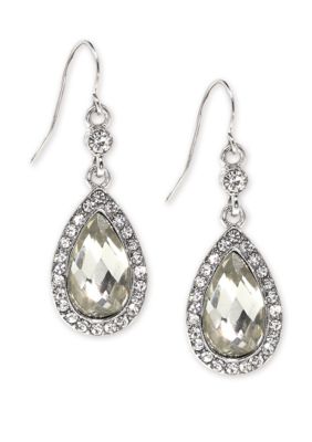 Silver Tone Crystal Faceted Pearshape Drop Earrings