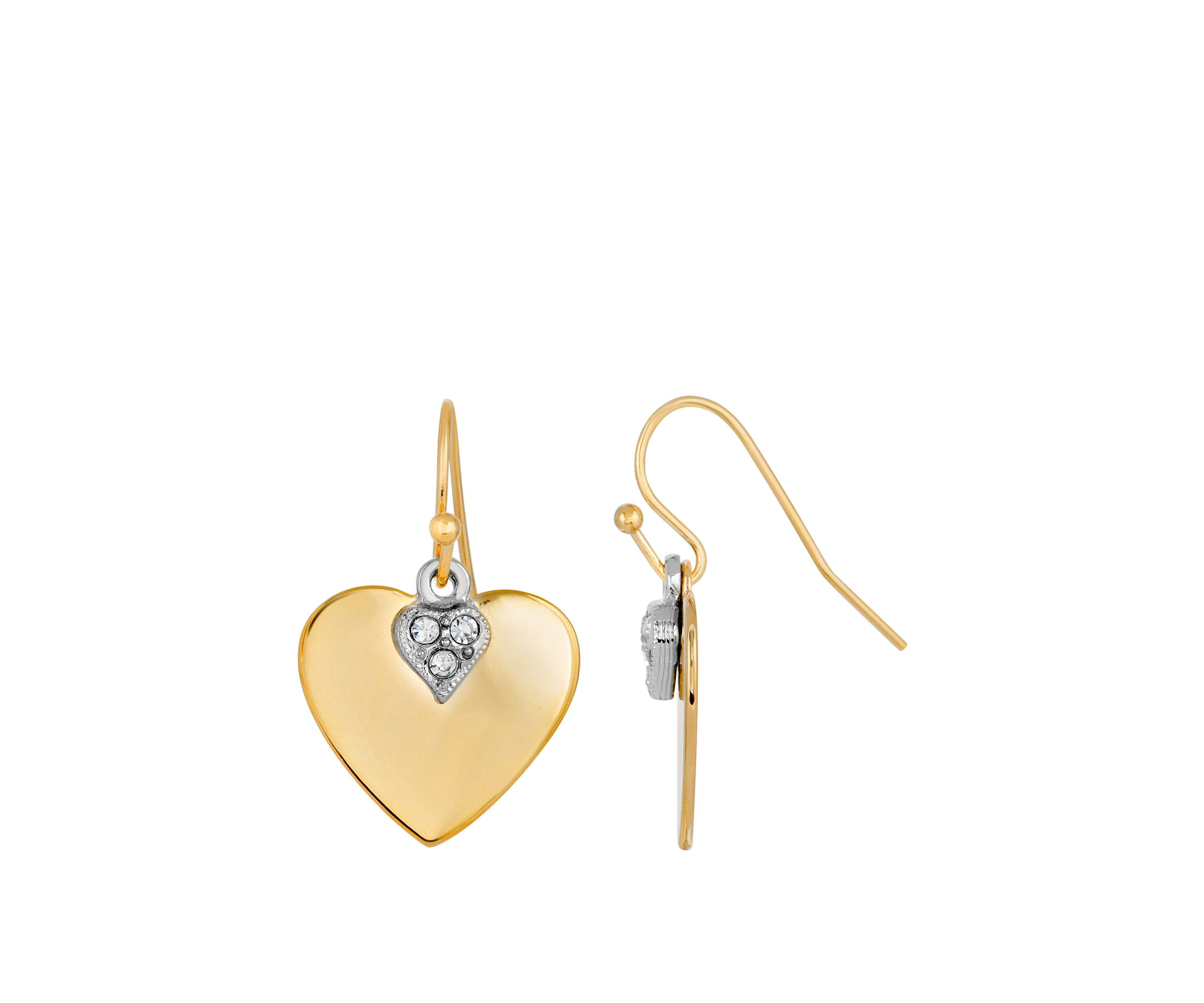 14k Gold-Dipped and Clear Crystal Heart Earrings