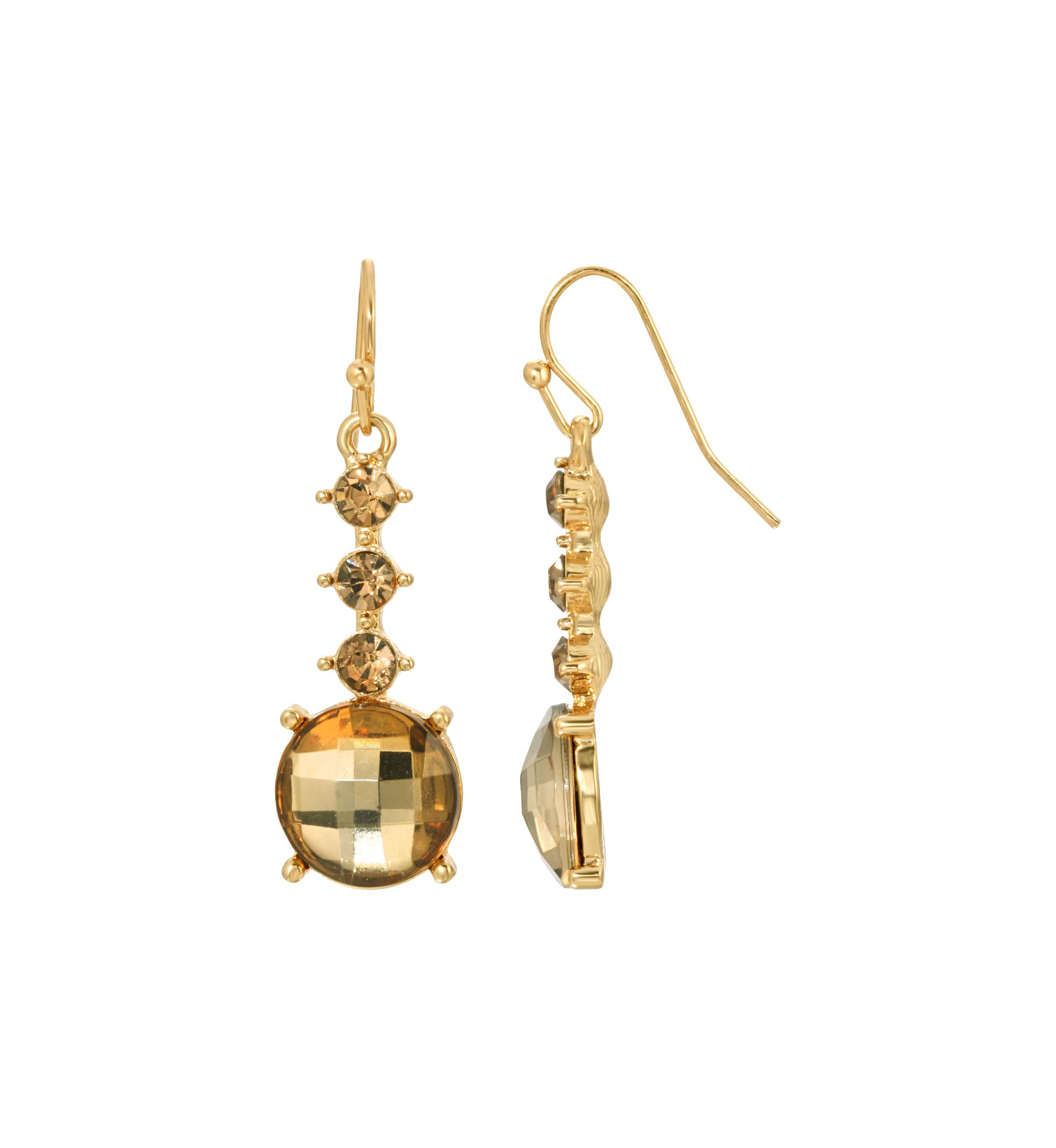 Gold-Tone Lt. Colorado Topaz Faceted Round Drop Earrings