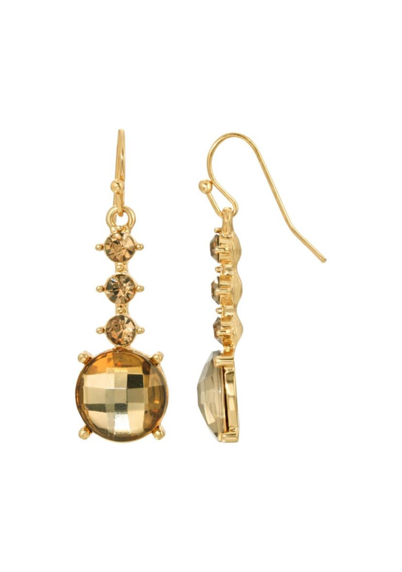 Gold-Tone Lt. Colorado Topaz Faceted Round Drop Earrings