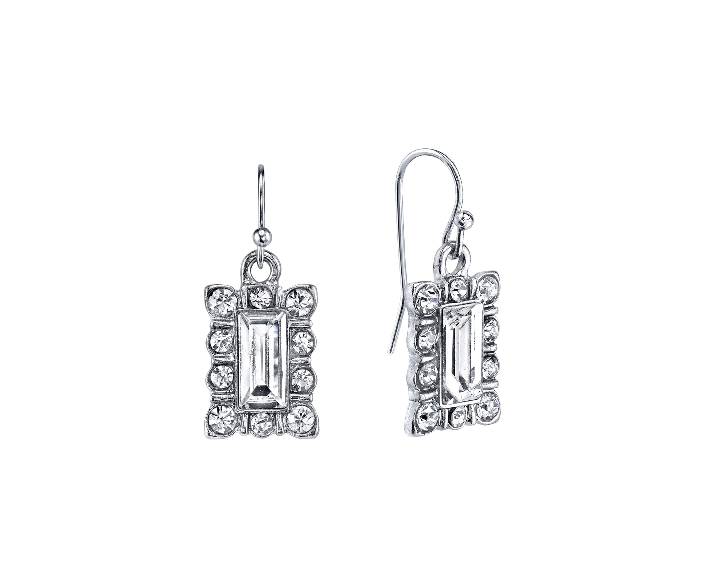 Silver-Tone Crystal Rectangle Drop Earrings