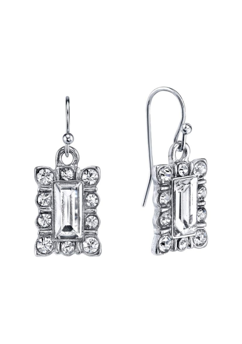 Silver-Tone Crystal Rectangle Drop Earrings