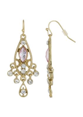 1928 Jewelry Gold-Tone Crystal and Light Pink Faceted Drop Earrings