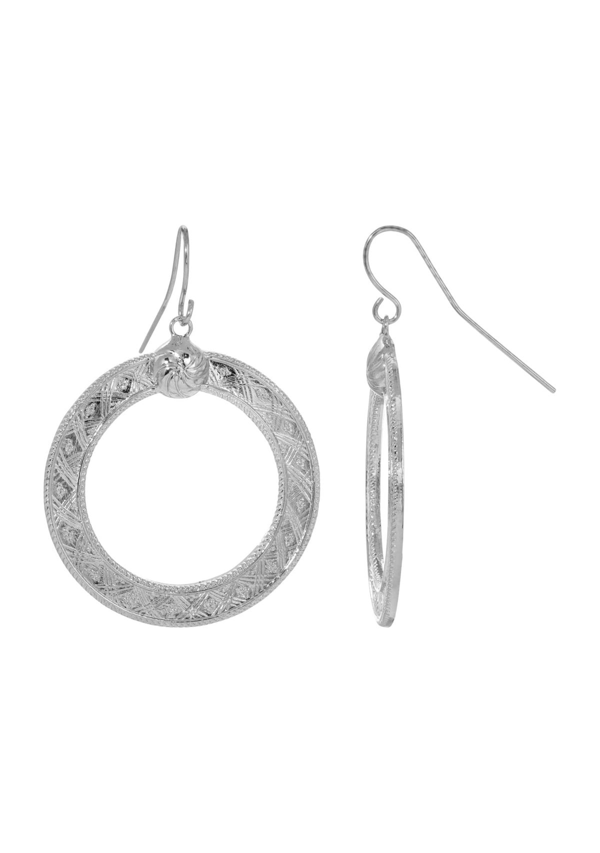 Silver-Tone Round Drop Earrings