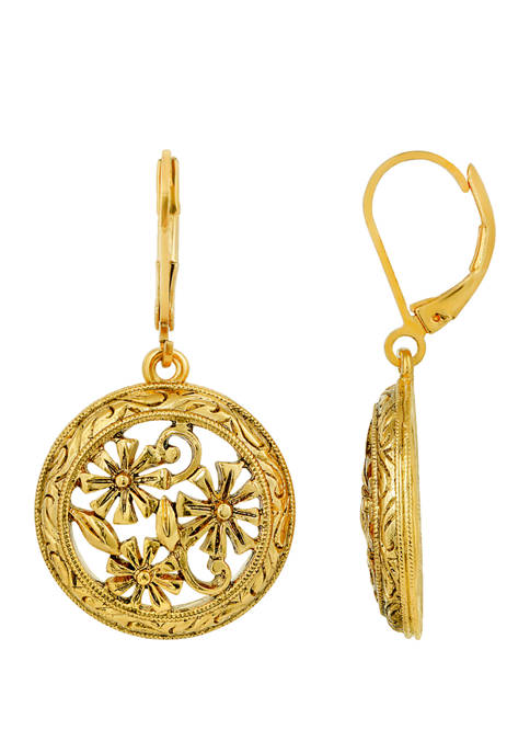 1928 Jewelry 14K Gold Dipped Round Floral Drop