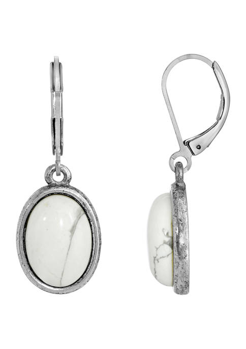 1928 Jewelry Silver Tone White Howlite Oval Drop