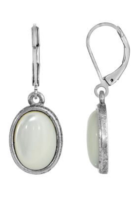 1928 Jewelry Silver Tone Mother of Pearl Oval Drop Earrings