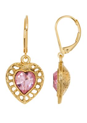 1928 Jewelry 14K Gold Dippef Pink Genuine Swarovski® Crystal Heart Drop Earrings