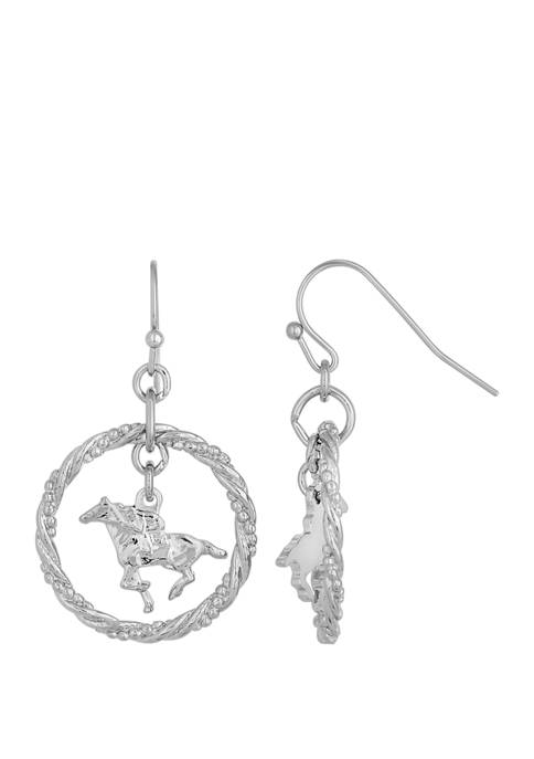 1928 Jewelry Silver Tone Suspended Horse Drop Earrings