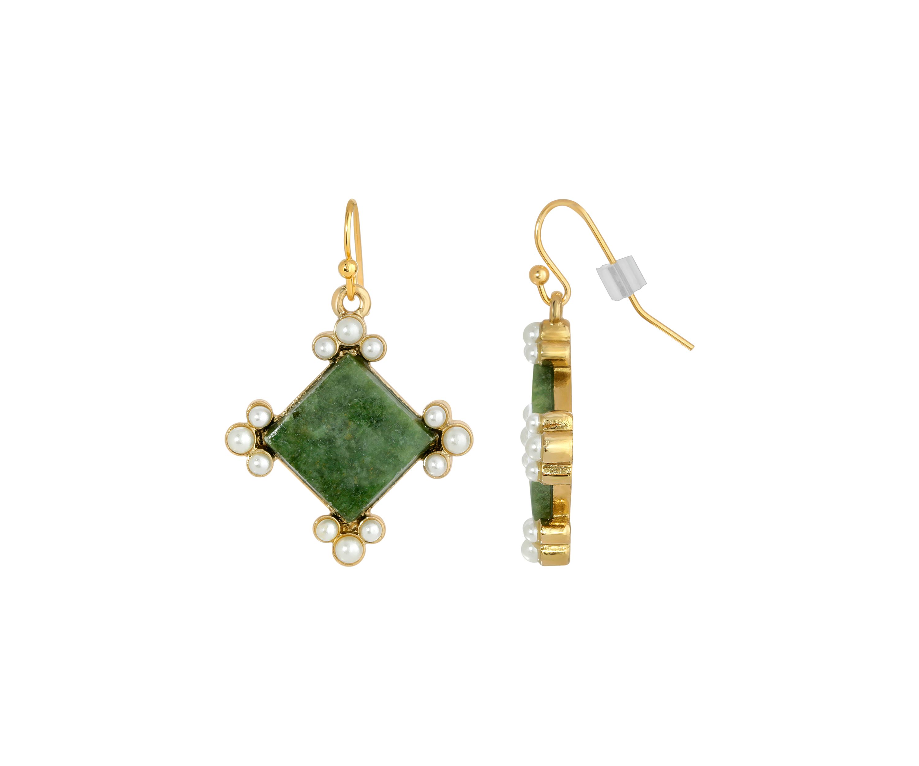 Gold Tone Aventurine Green Drop Earrings
