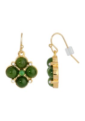 Gold Tone Aventurine Drop Earrings