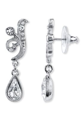 Silver-Tone Crystal Teardrop Earrings