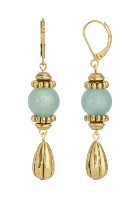 Gold Tone Genuine Stone Aventurine Drop Earrings