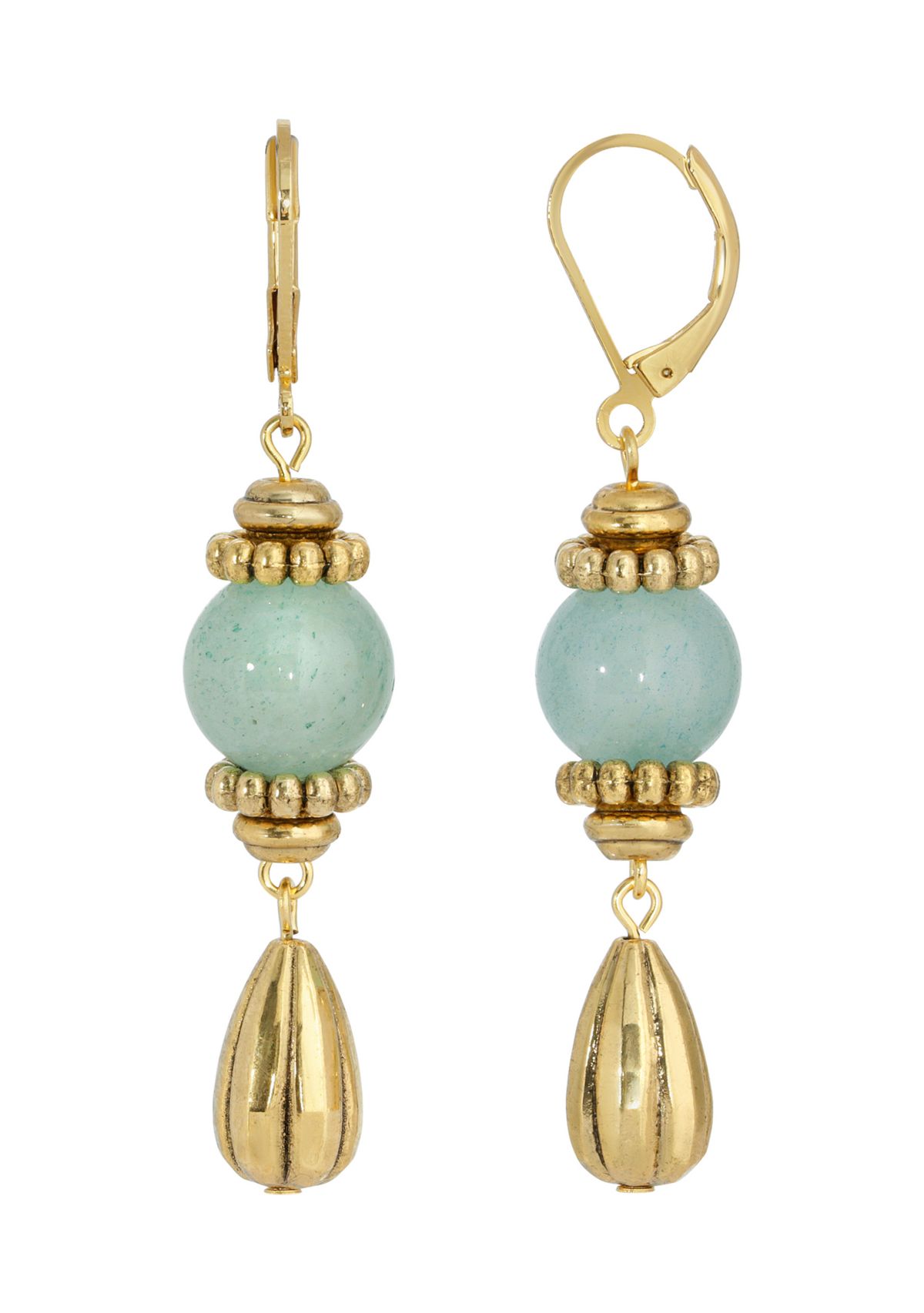 Gold Tone Genuine Stone Aventurine Drop Earrings