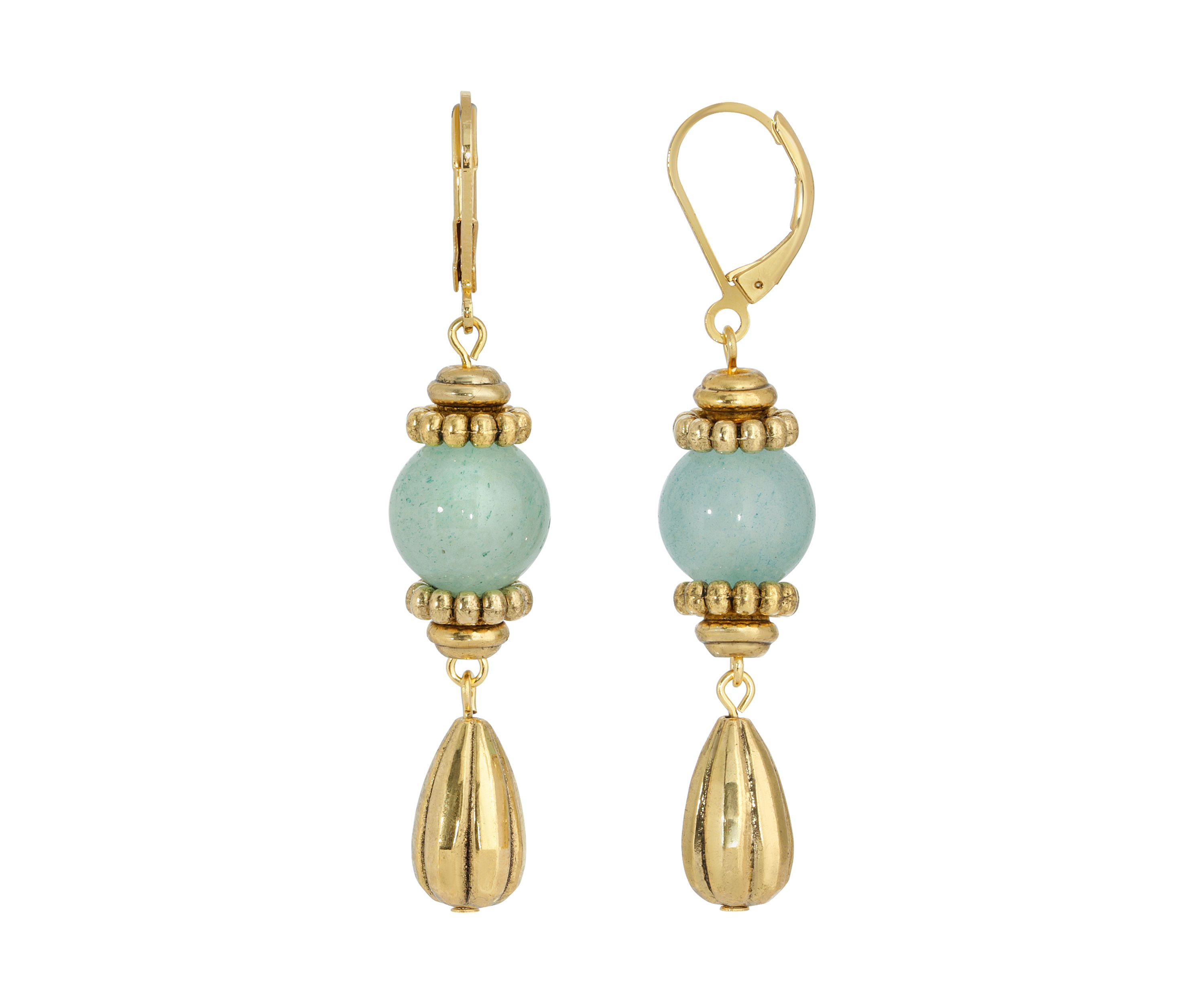 Gold Tone Genuine Stone Aventurine Drop Earrings