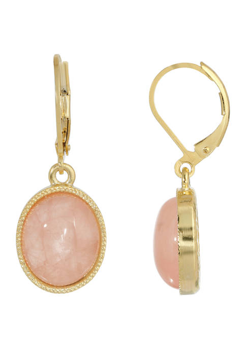 1928 Jewelry Gold-Tone Rose Quartz Oval Drop Earrings
