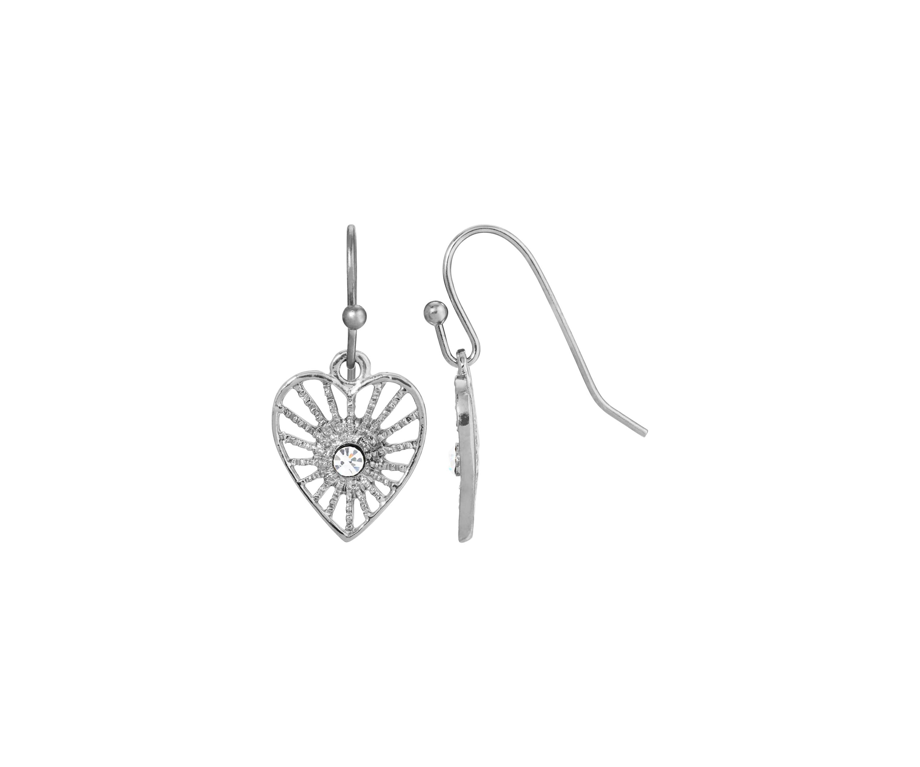 Silver-Tone Crystal Petite Filigree Heart Earrings