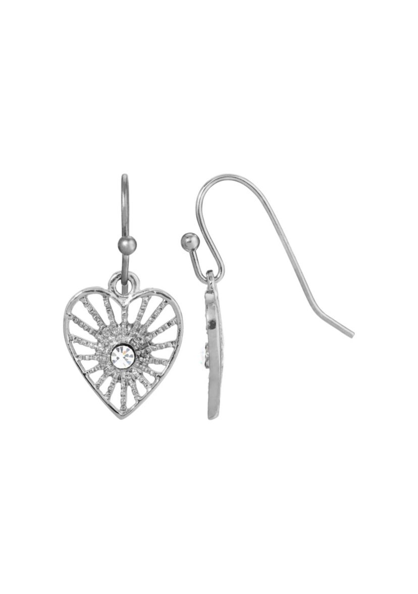 Silver-Tone Crystal Petite Filigree Heart Earrings
