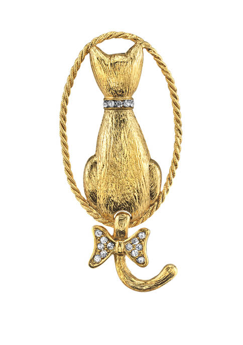 1928 Jewelry Gold Tone Crystal Backwards Cat Pin