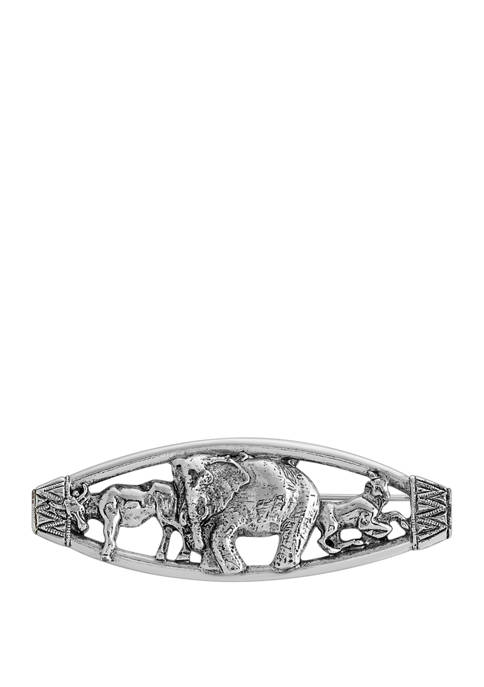 Silver Tone Sculpted Ox, Elephant and Goat Animal Brooch