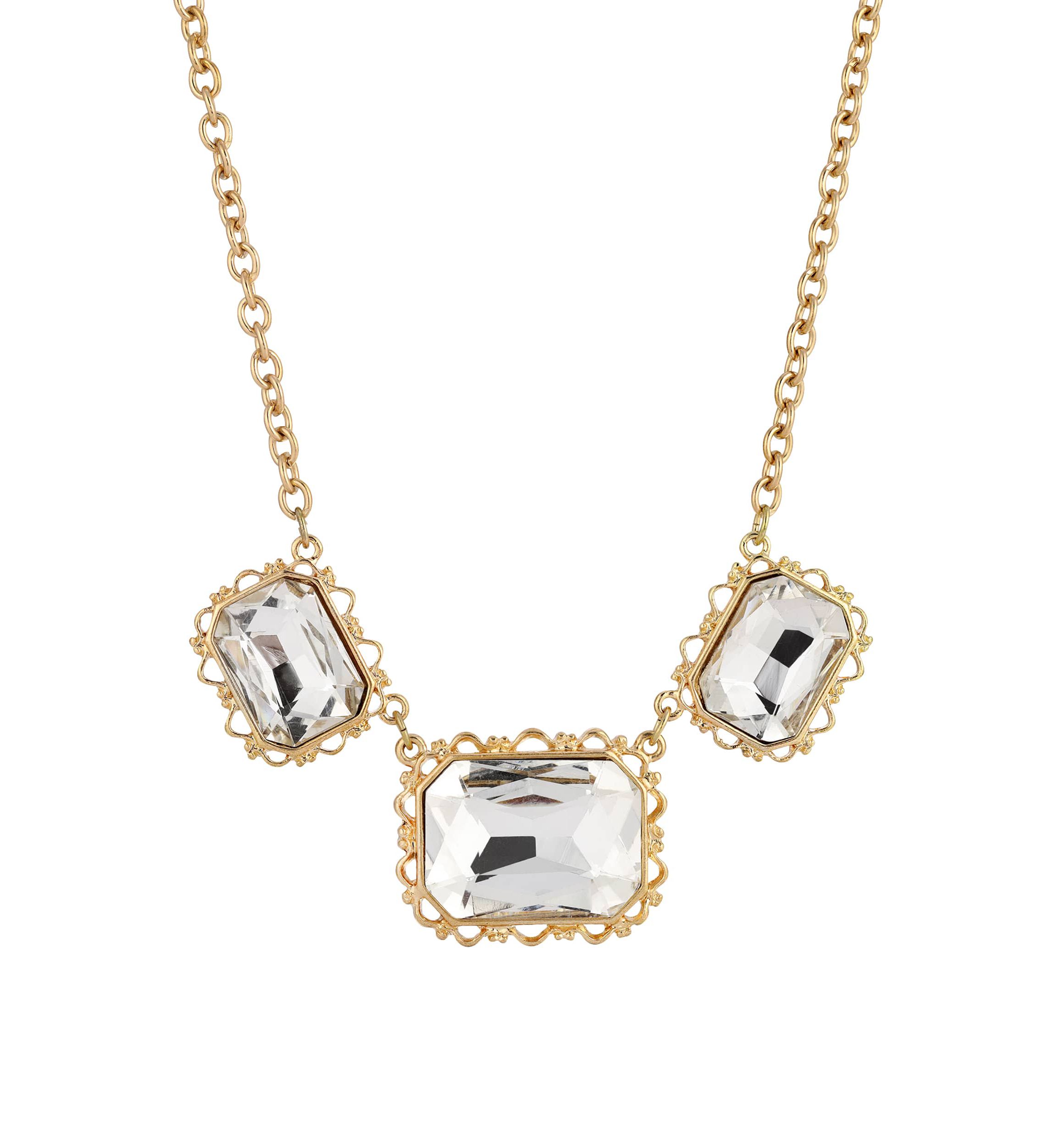 Gold-Tone Crystal Faceted Collar Necklace 16"Adj.