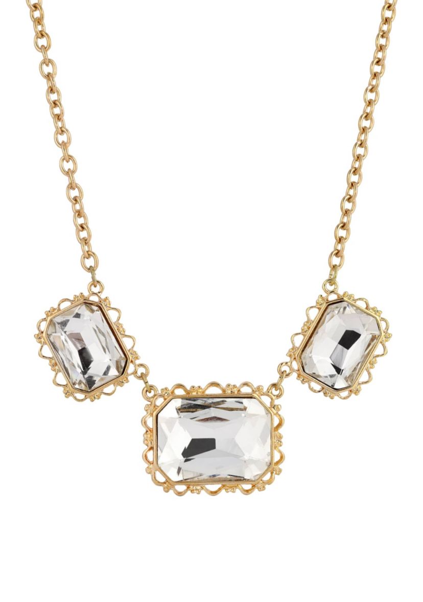 Gold-Tone Crystal Faceted Collar Necklace 16"Adj.