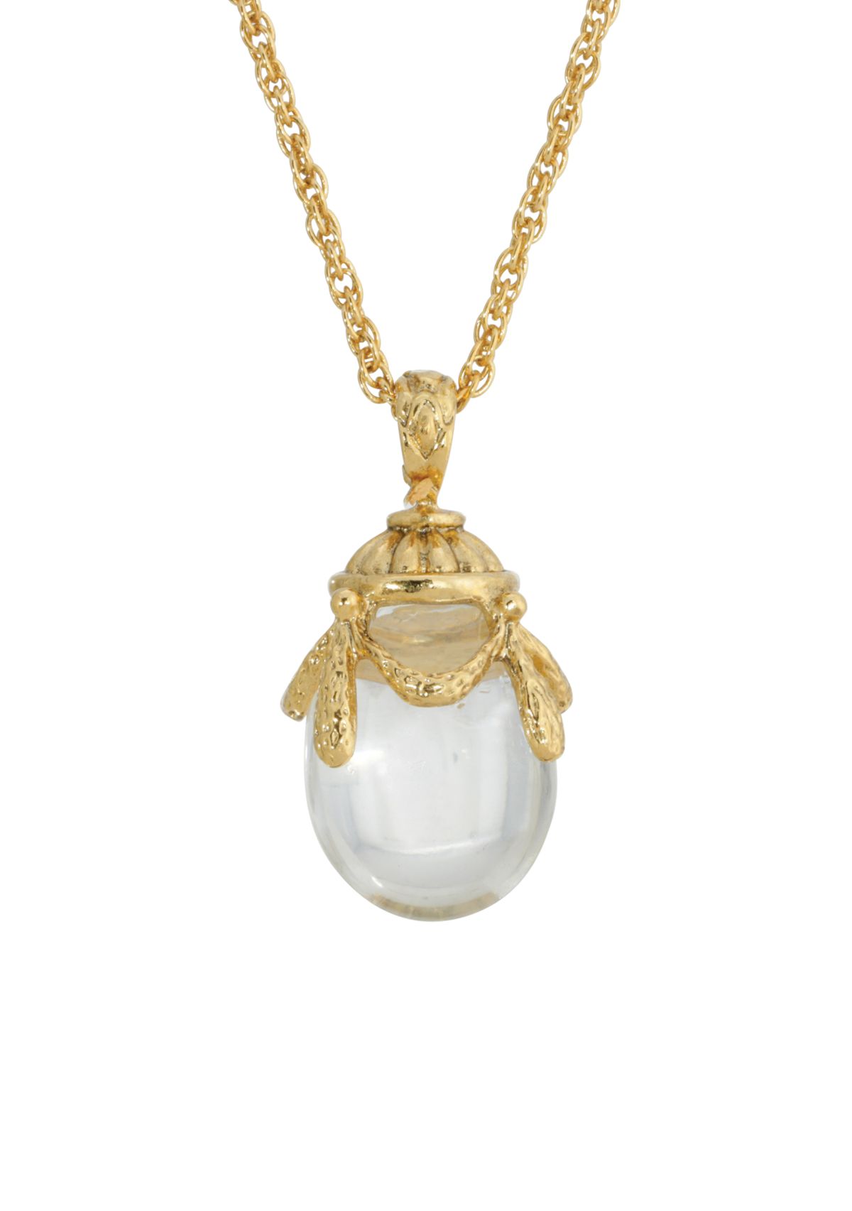 Gold-Tone Clear Glass Egg Pendant Necklace