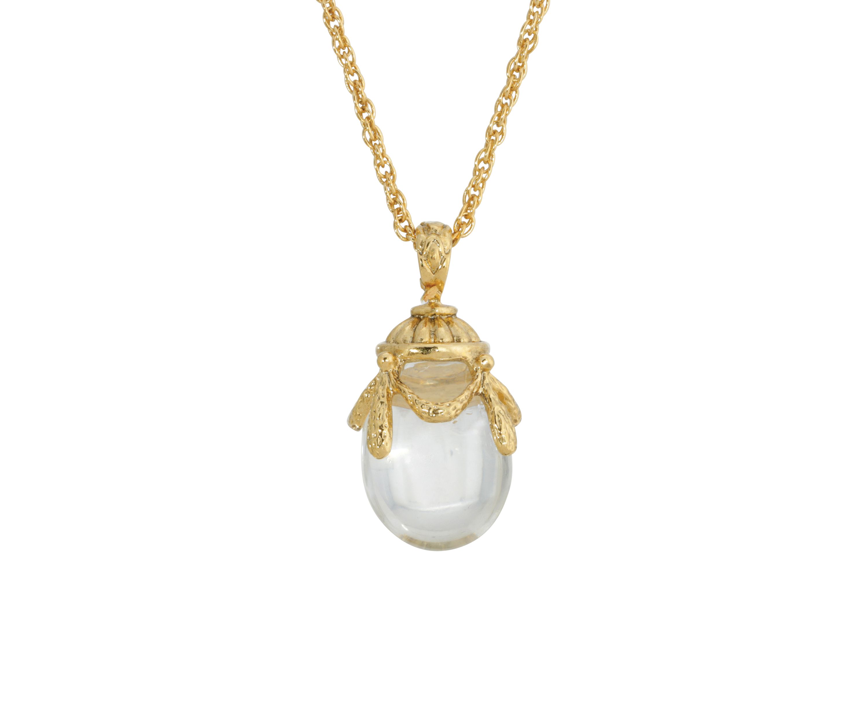 Gold-Tone Clear Glass Egg Pendant Necklace
