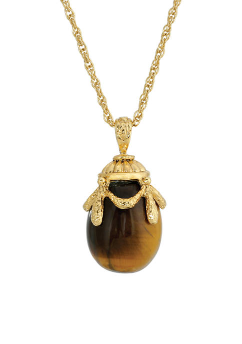 1928 Jewelry Gold-Tone Tigers Eye Egg Pendant Necklace