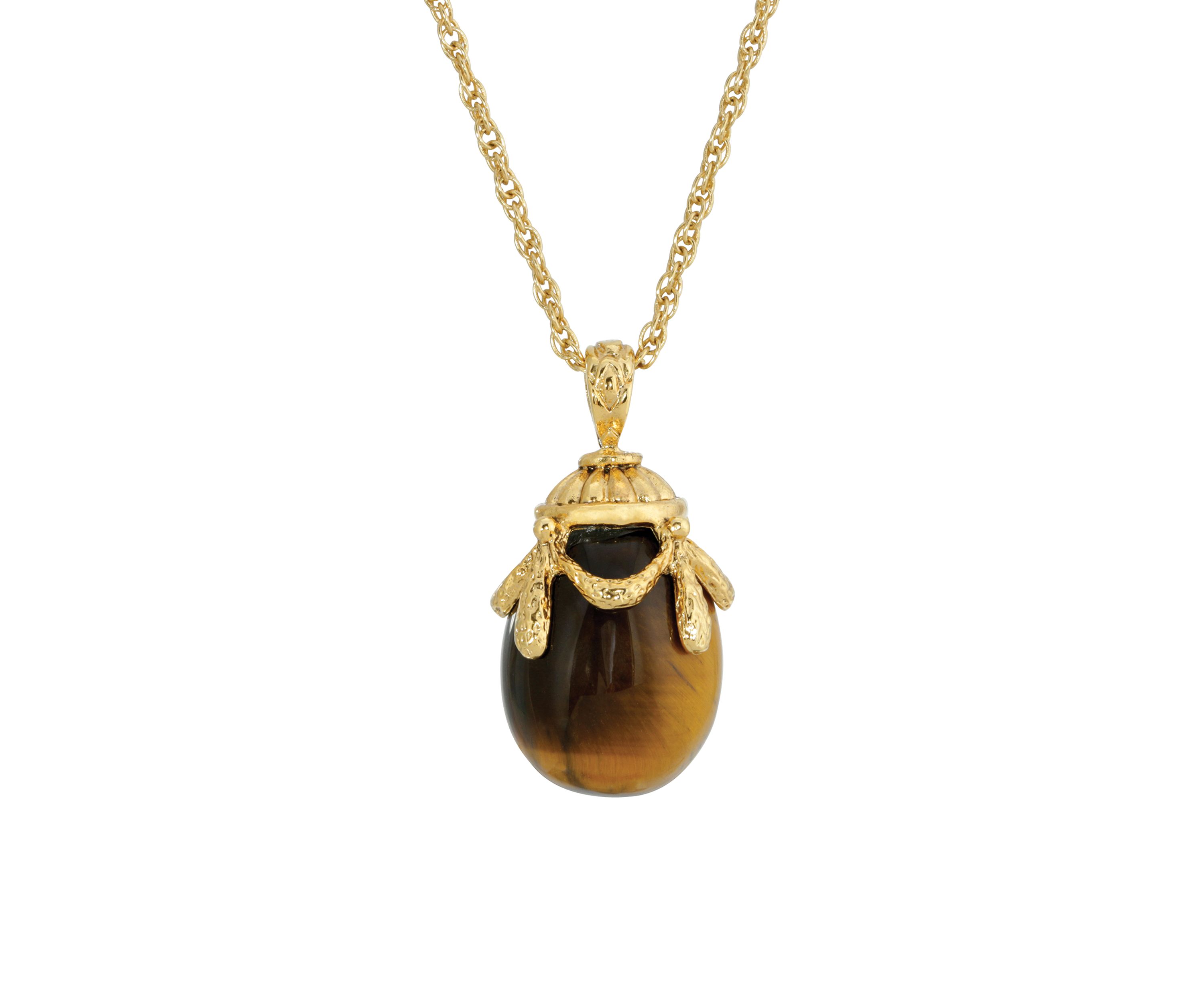 Gold-Tone Tigers Eye Egg Pendant Necklace