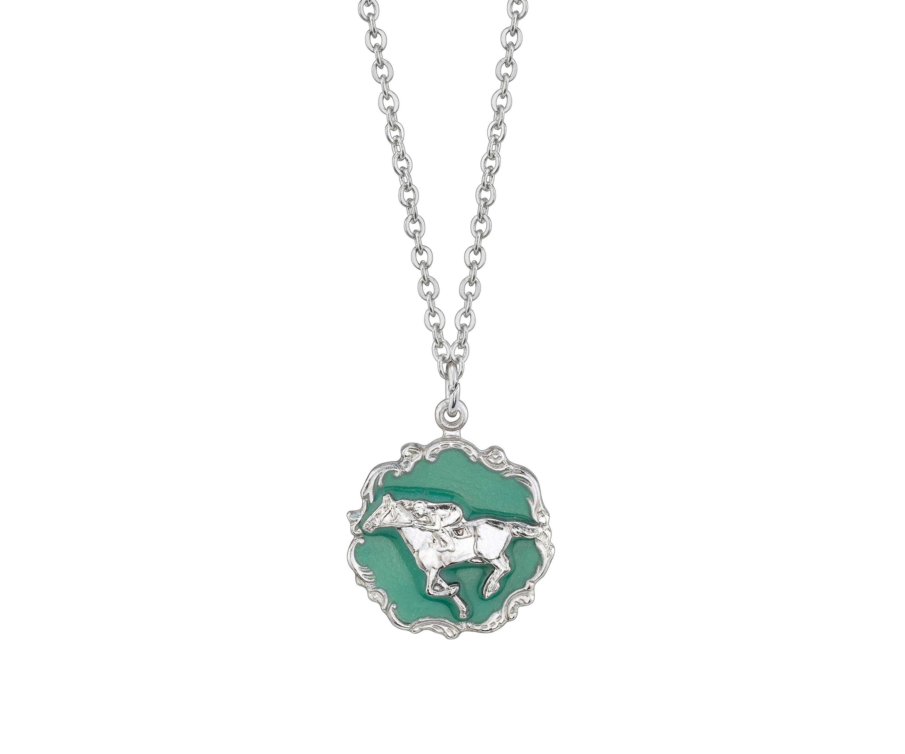 Silver Tone Turquoise Color Enamel Horse Pendant Necklace