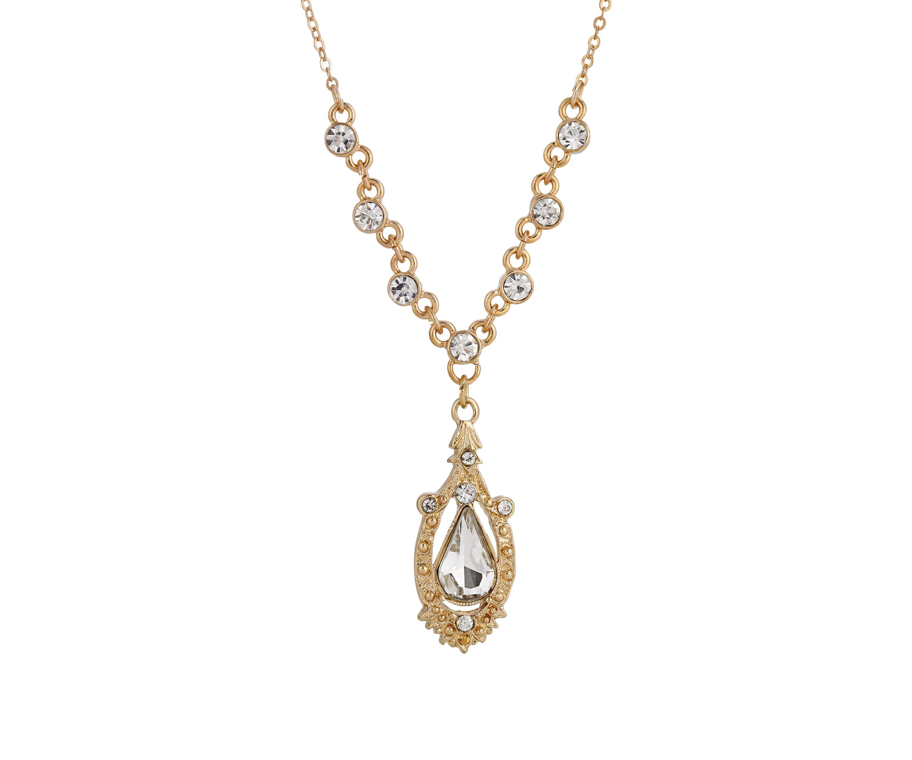 Crystal Suspended Teardrop Necklace 16"Adj.