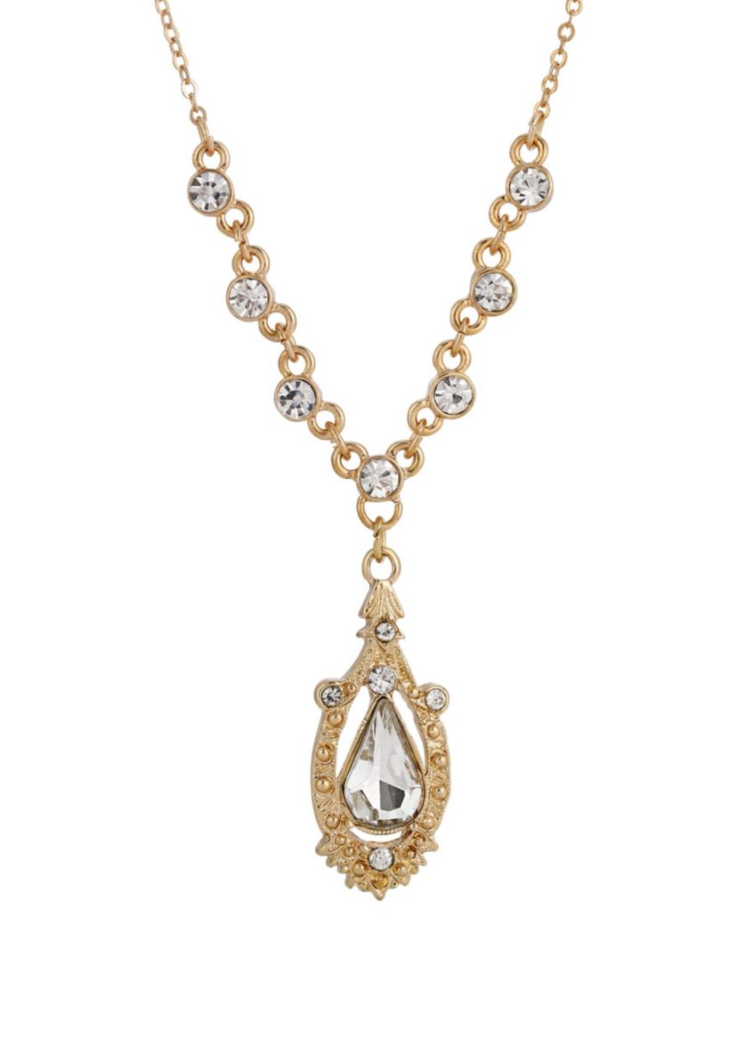 Crystal Suspended Teardrop Necklace 16"Adj.