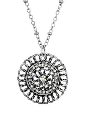 Silver Tone Crystal Pendant Necklace