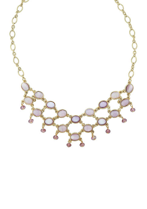 16 Inch Adjustable Gold Tone Oval Light and Dark Amethyst Color Stones and Beads Bib Necklace