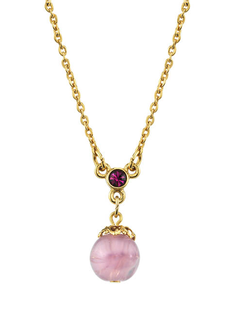 16 Inch Adjustable Gold Tone Light Amethyst Color Round Bead Drop Necklace