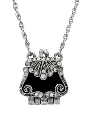 1928 Jewelry 18 Inch Silver Tone with Crystal Accents and Black Enamel ...