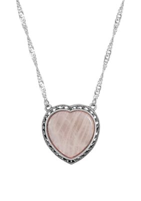 16 in Length Adjustable Silver Tone Rose Quartz Heart Necklace