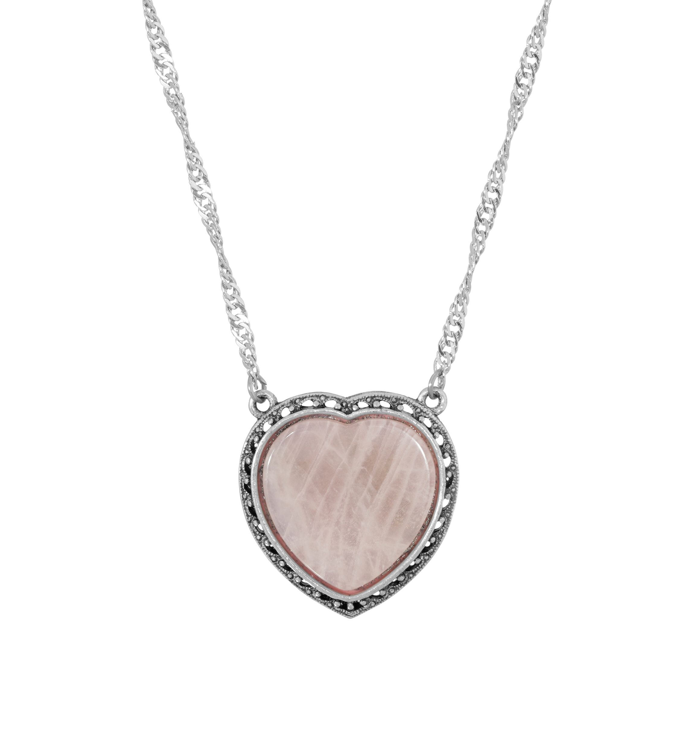 16 in Length Adjustable Silver Tone Rose Quartz Heart Necklace