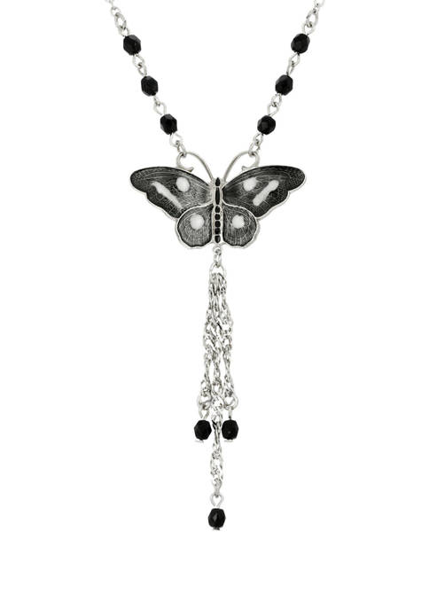 1928 Jewelry Silver Tone Black & White Enamel