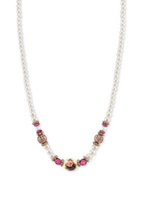 1928 Jewelry Rose Gold Tone Simulated Pearl Purple Crystal Flower Beaded Necklace