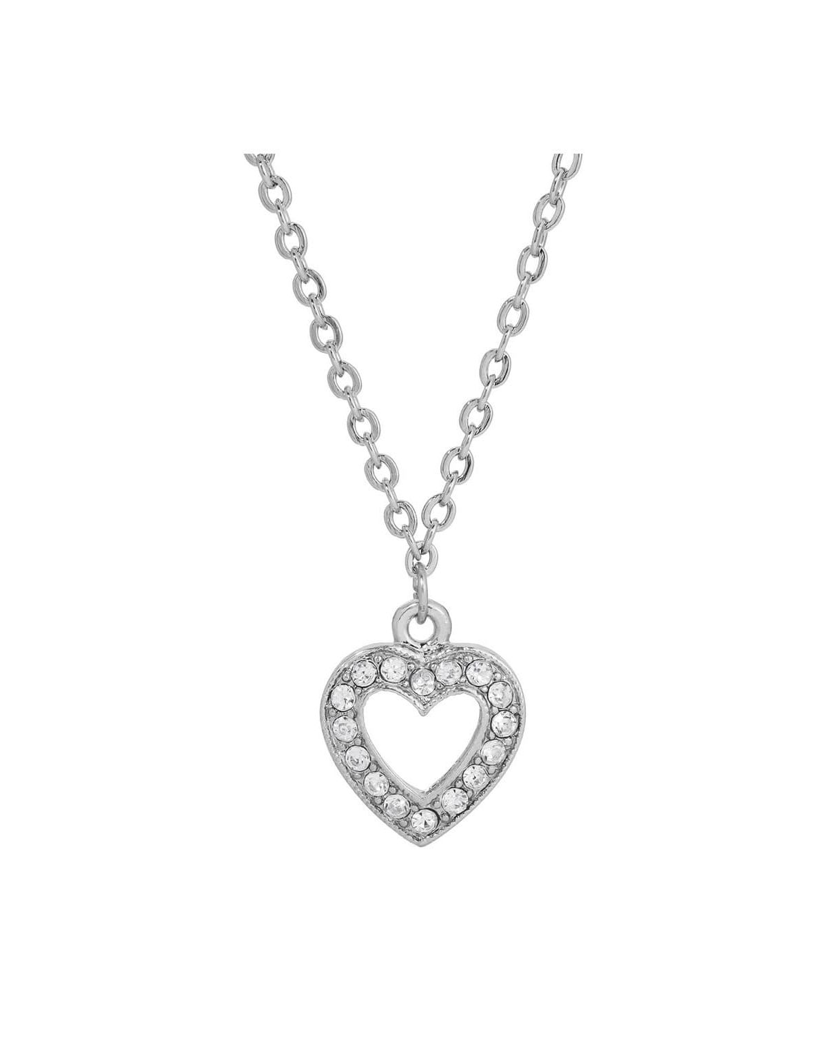 Silver-Tone Crystal Heart Pendant Necklace 16" Adj.