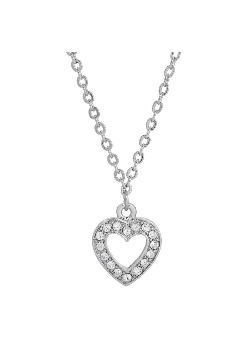 Silver-Tone Crystal Heart Pendant Necklace 16" Adj.
