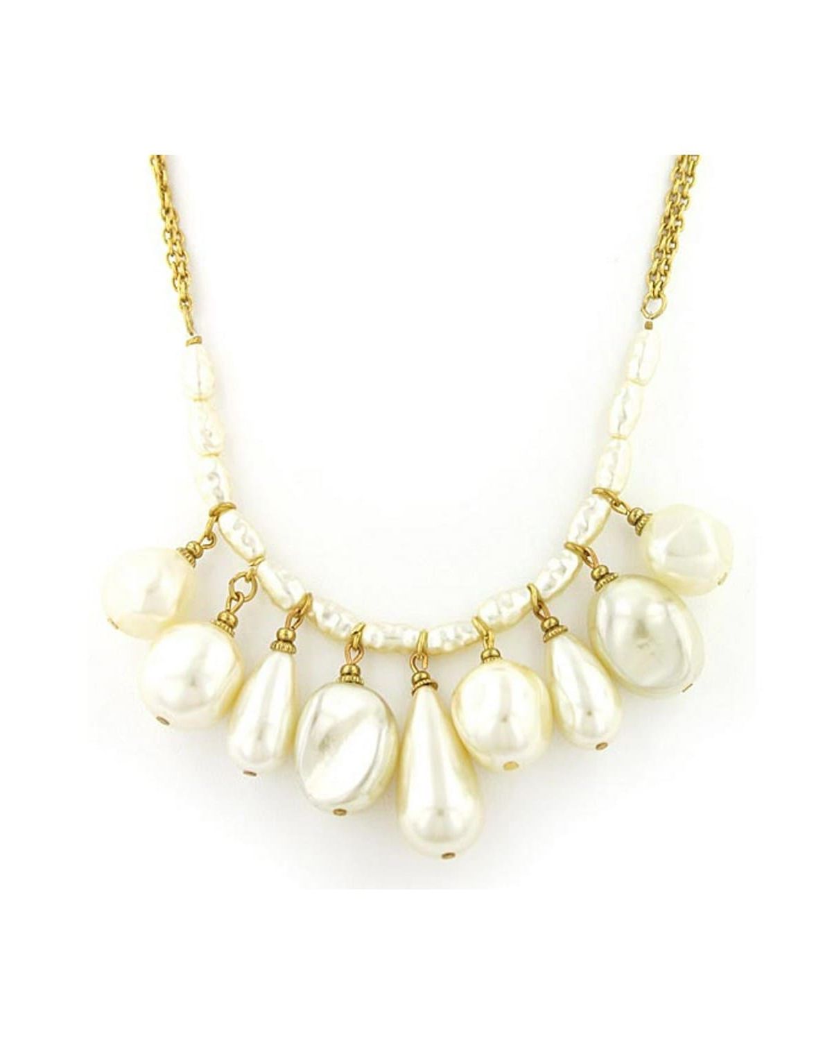 Gold-tone Simulated Pearl Multi Drop Necklace 16"Adj.