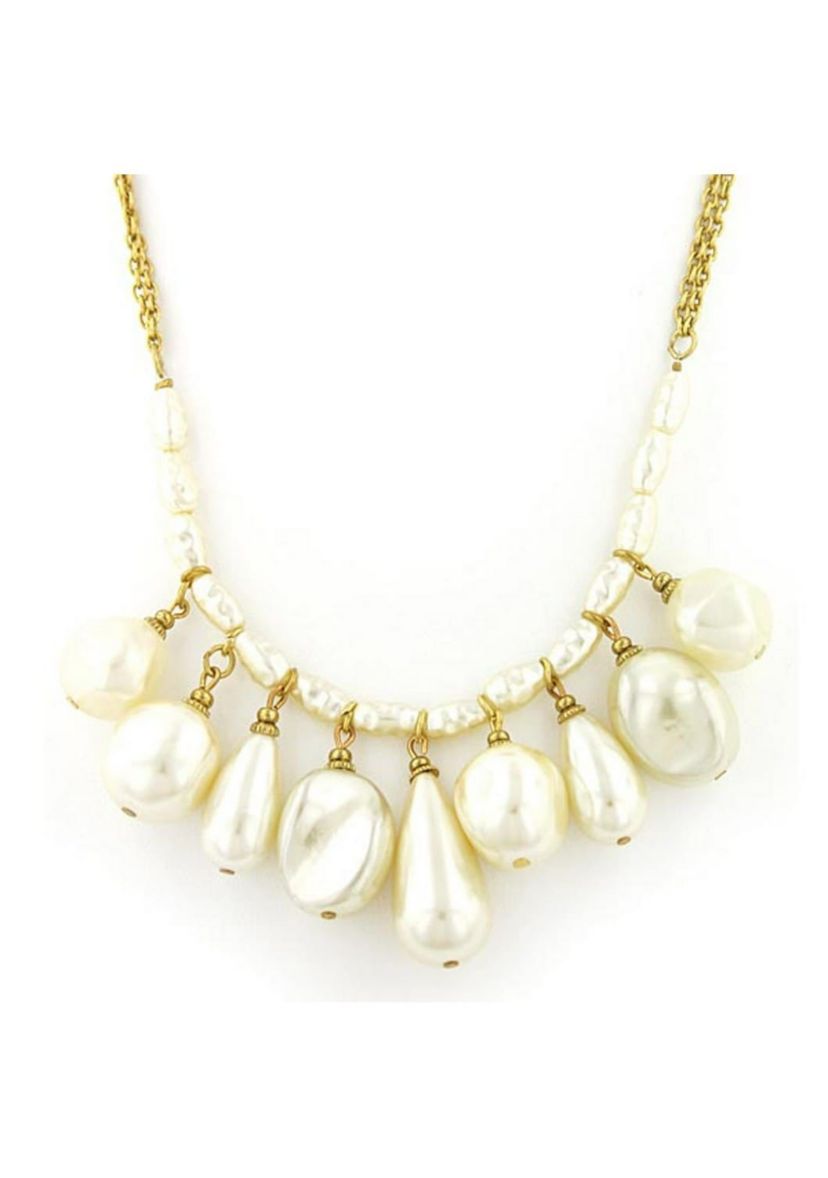 Gold-tone Simulated Pearl Multi Drop Necklace 16"Adj.