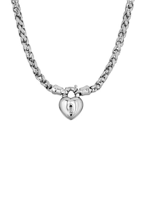 18 Inch Silver Tone Lock and Heart Necklace