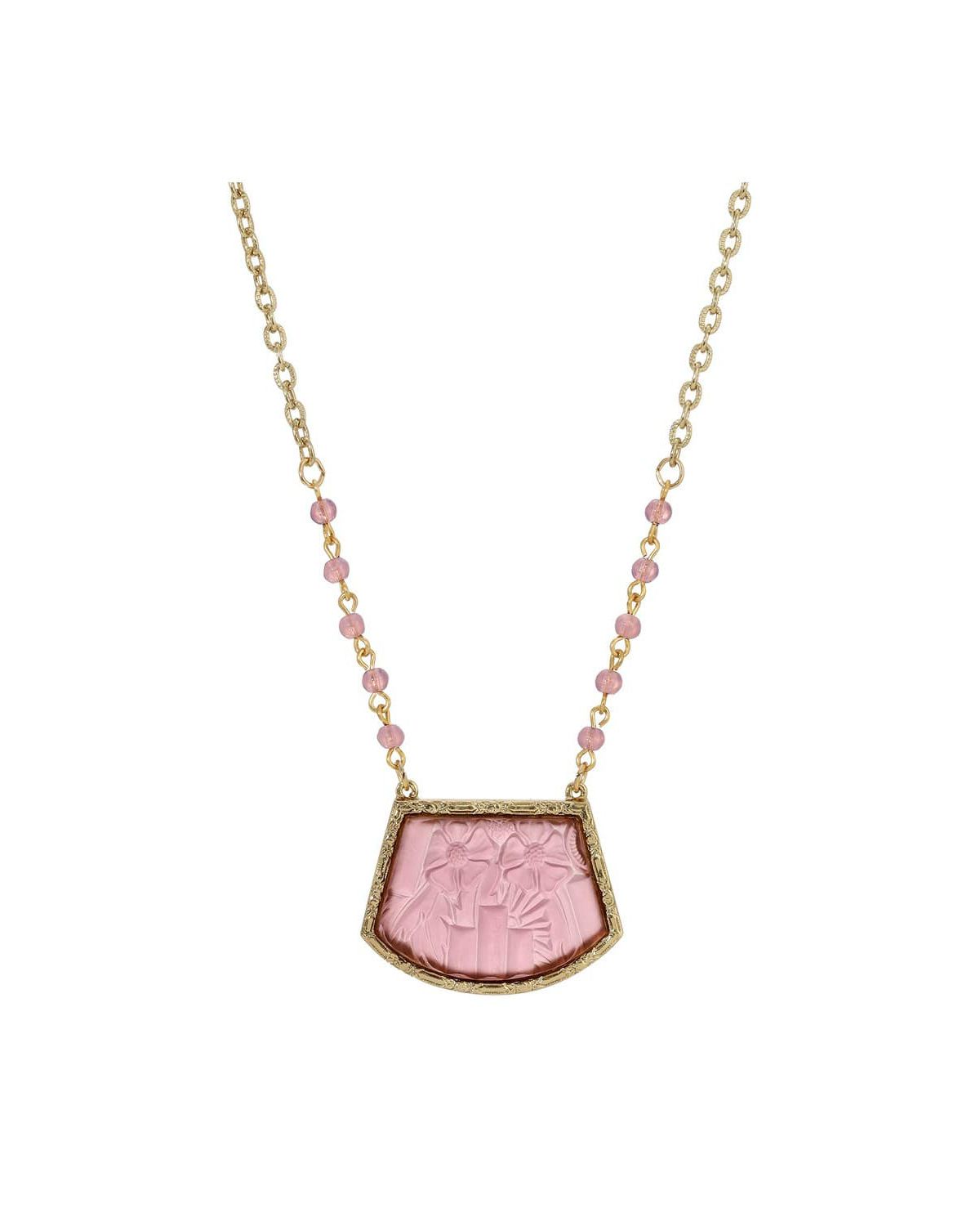 Gold-Tone Purple Embossed Pendant Necklace 16”Adj.