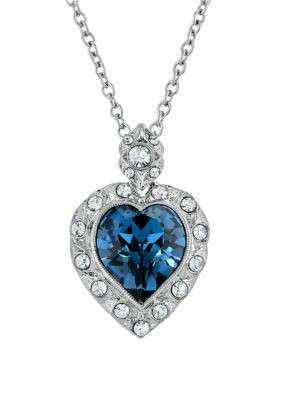18 Inch Adjustable Silver Tone Blue Montana Heart Pendant Necklace