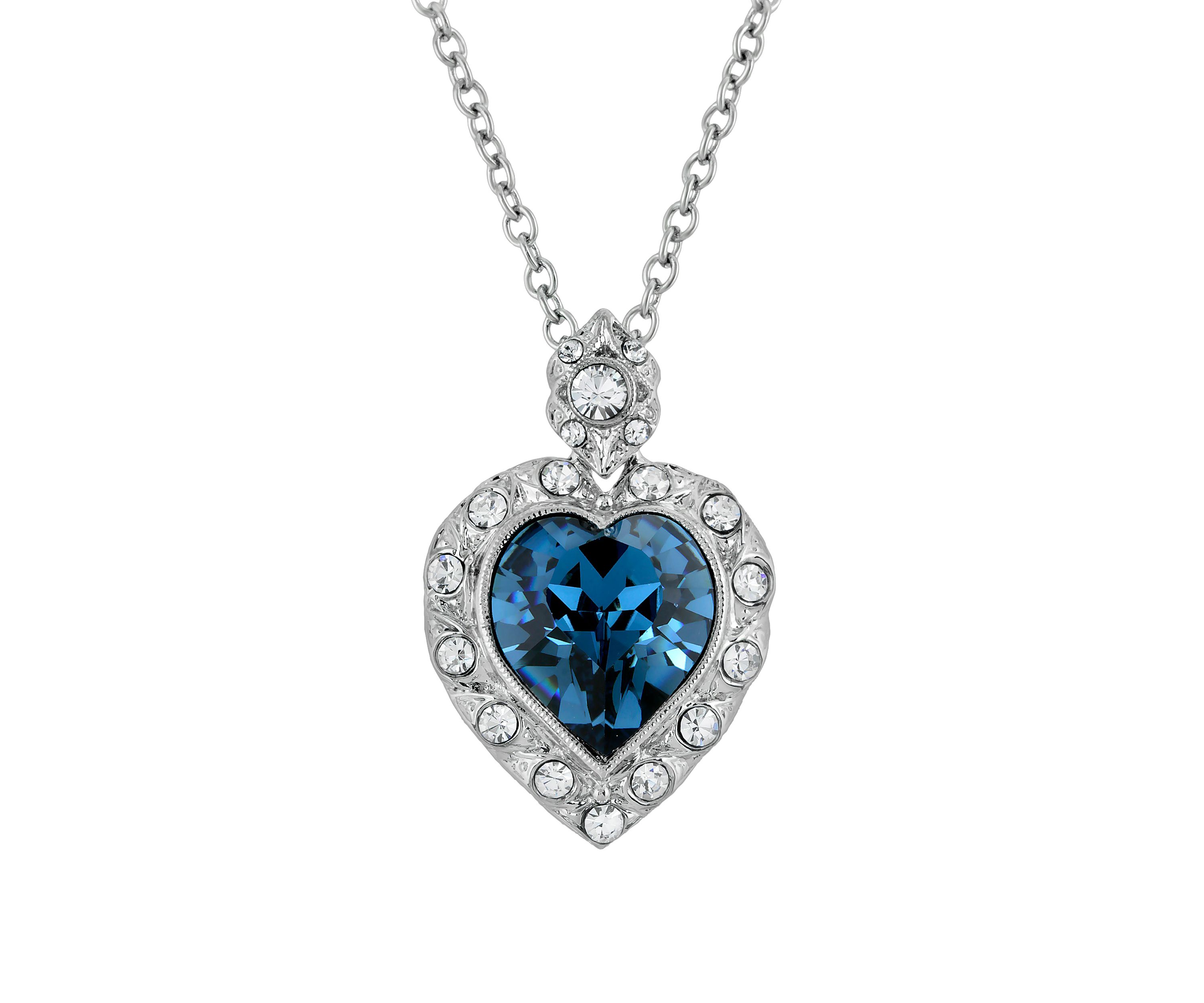 18 Inch Adjustable Silver Tone Blue Montana Heart Pendant Necklace