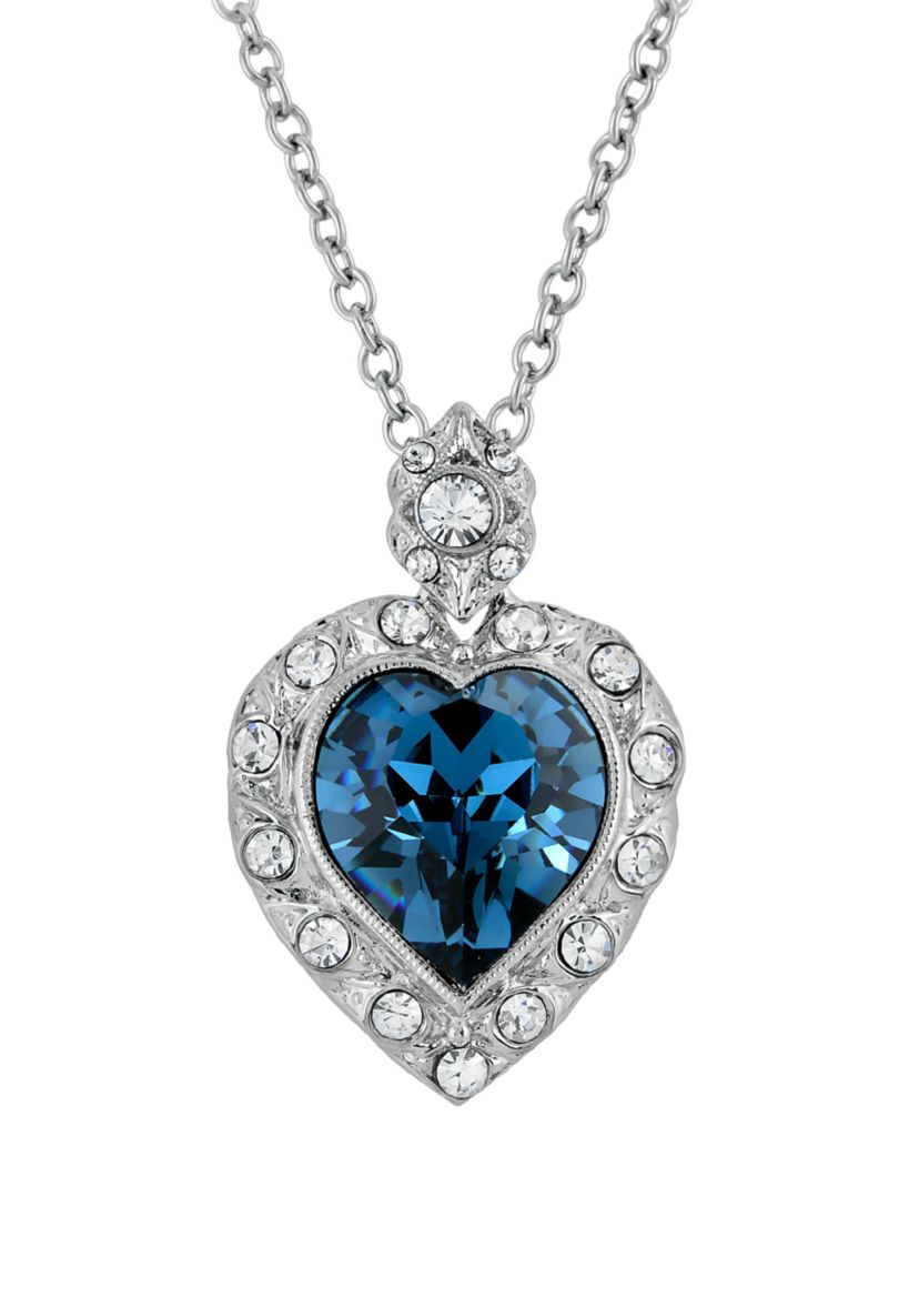 18 Inch Adjustable Silver Tone Blue Montana Heart Pendant Necklace